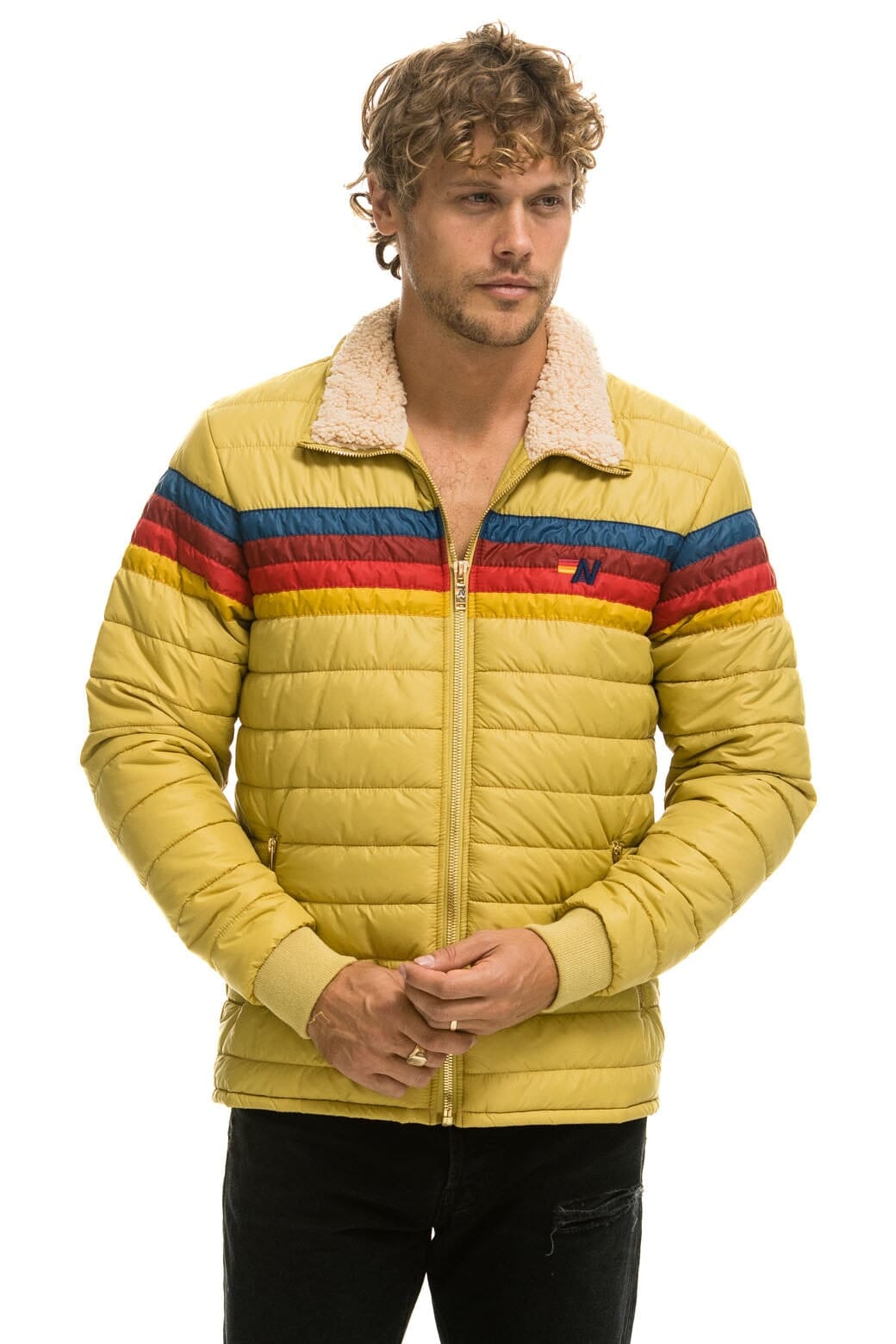 4 STRIPE RAINBOW SLEEVE JACKET - KHAKI
