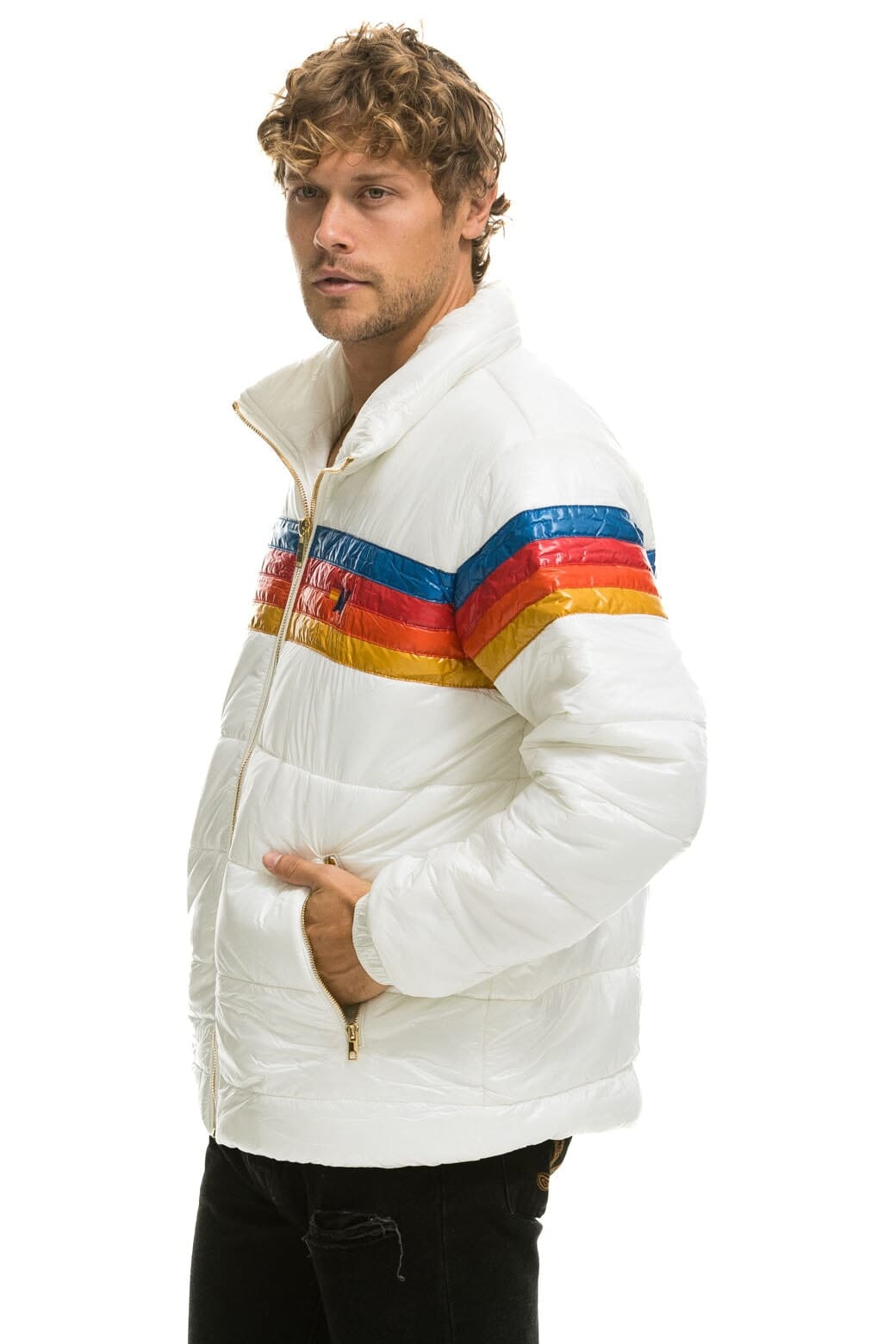 4 STRIPE LUXE TRAVELER JACKET - GLOSSY WHITE