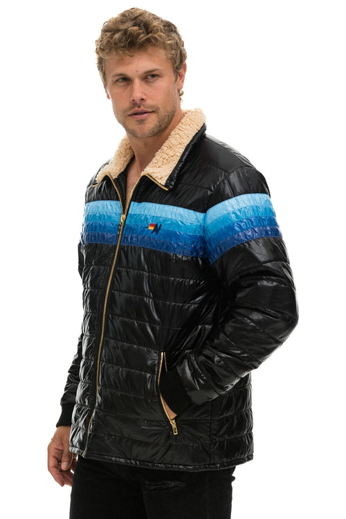 4 STRIPE JACKET - GLOSSY BLACK BLUE