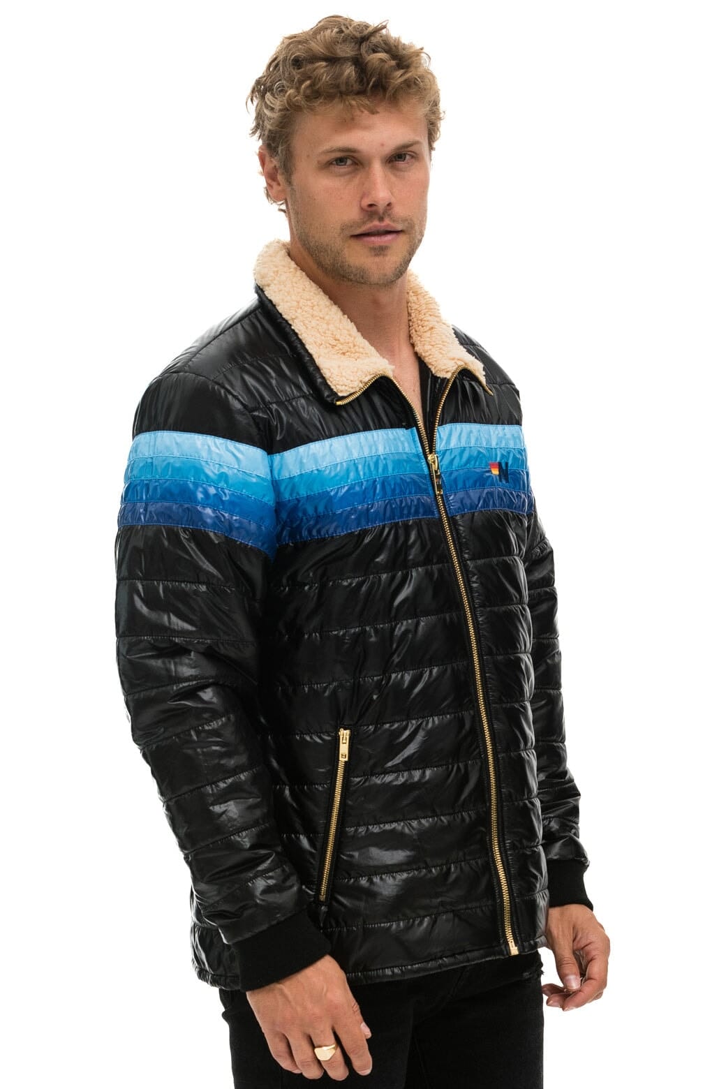 4 STRIPE JACKET - GLOSSY BLACK BLUE