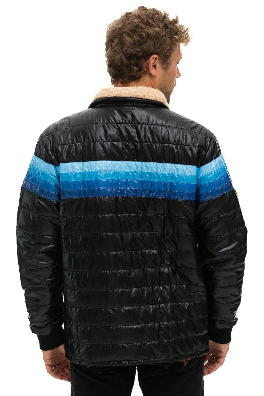 4 STRIPE JACKET - GLOSSY BLACK BLUE