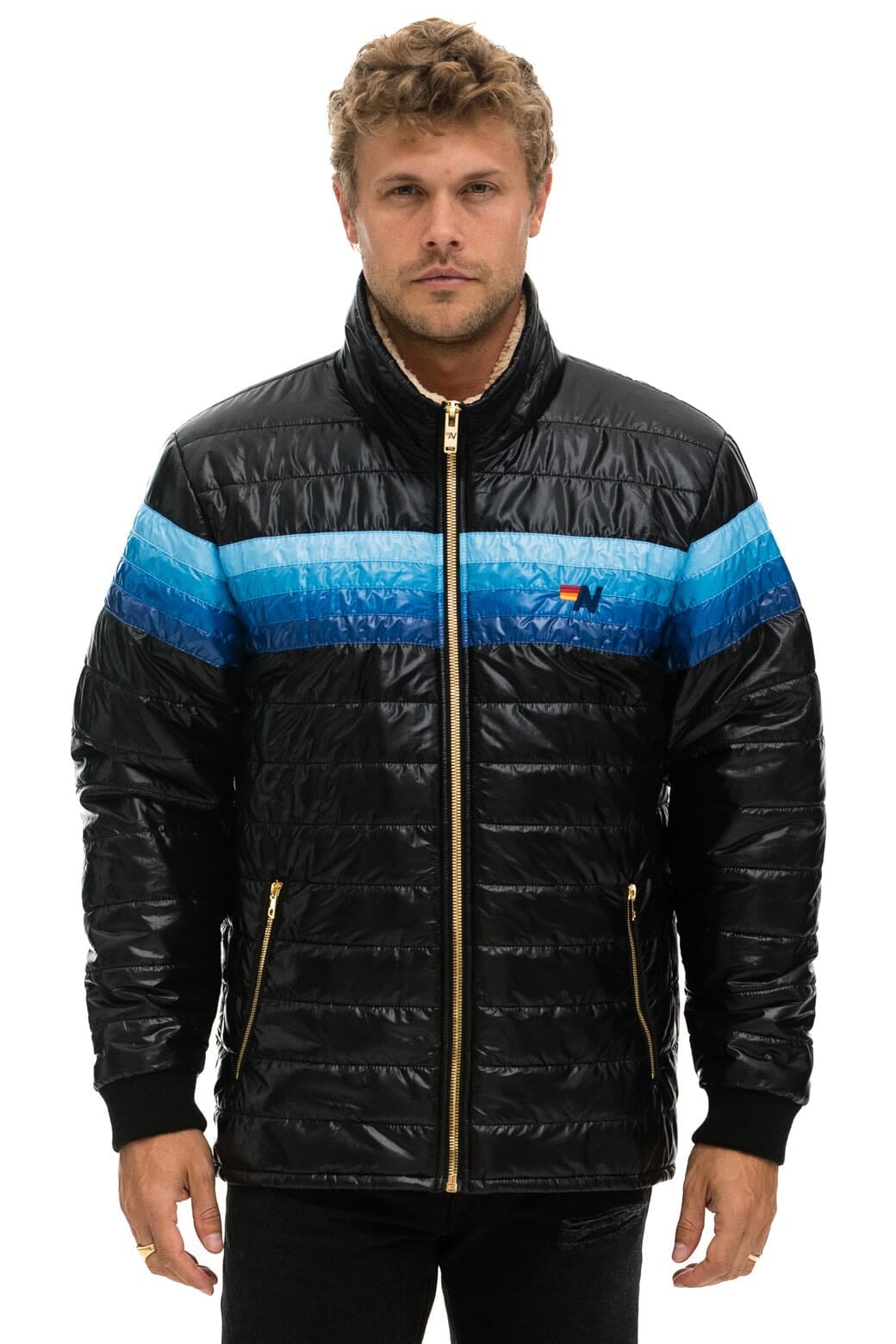 4 STRIPE JACKET - GLOSSY BLACK BLUE