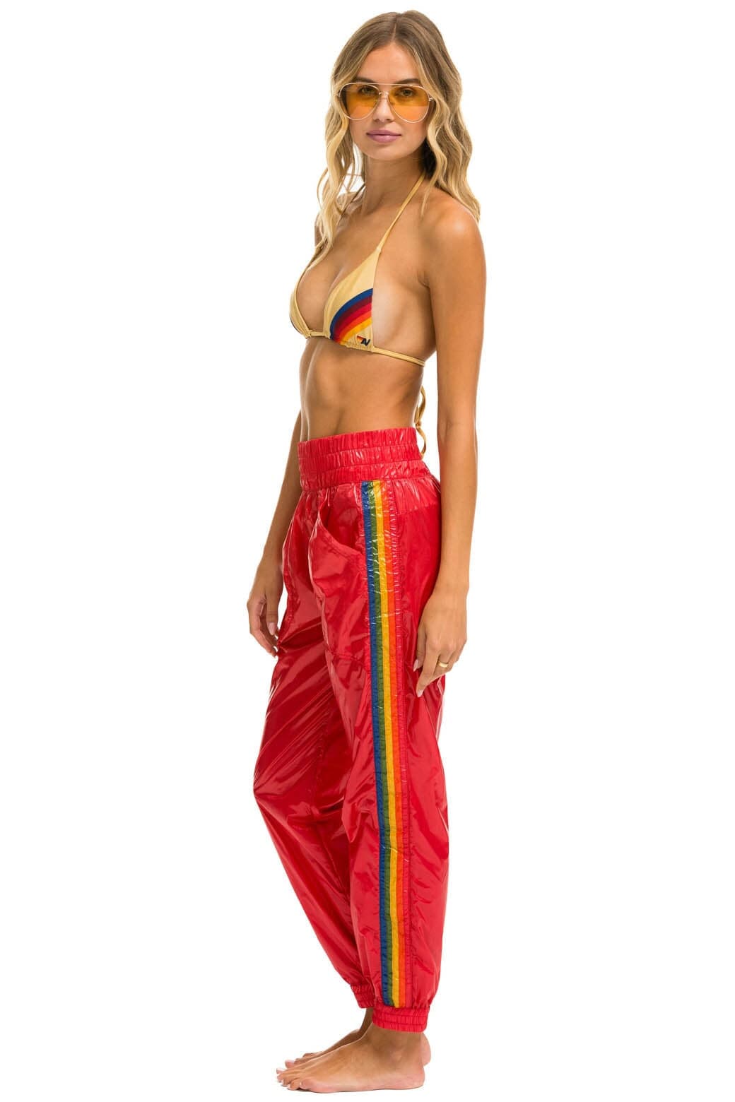 5 STRIPE HI RISE WIND PANT - CHERRY