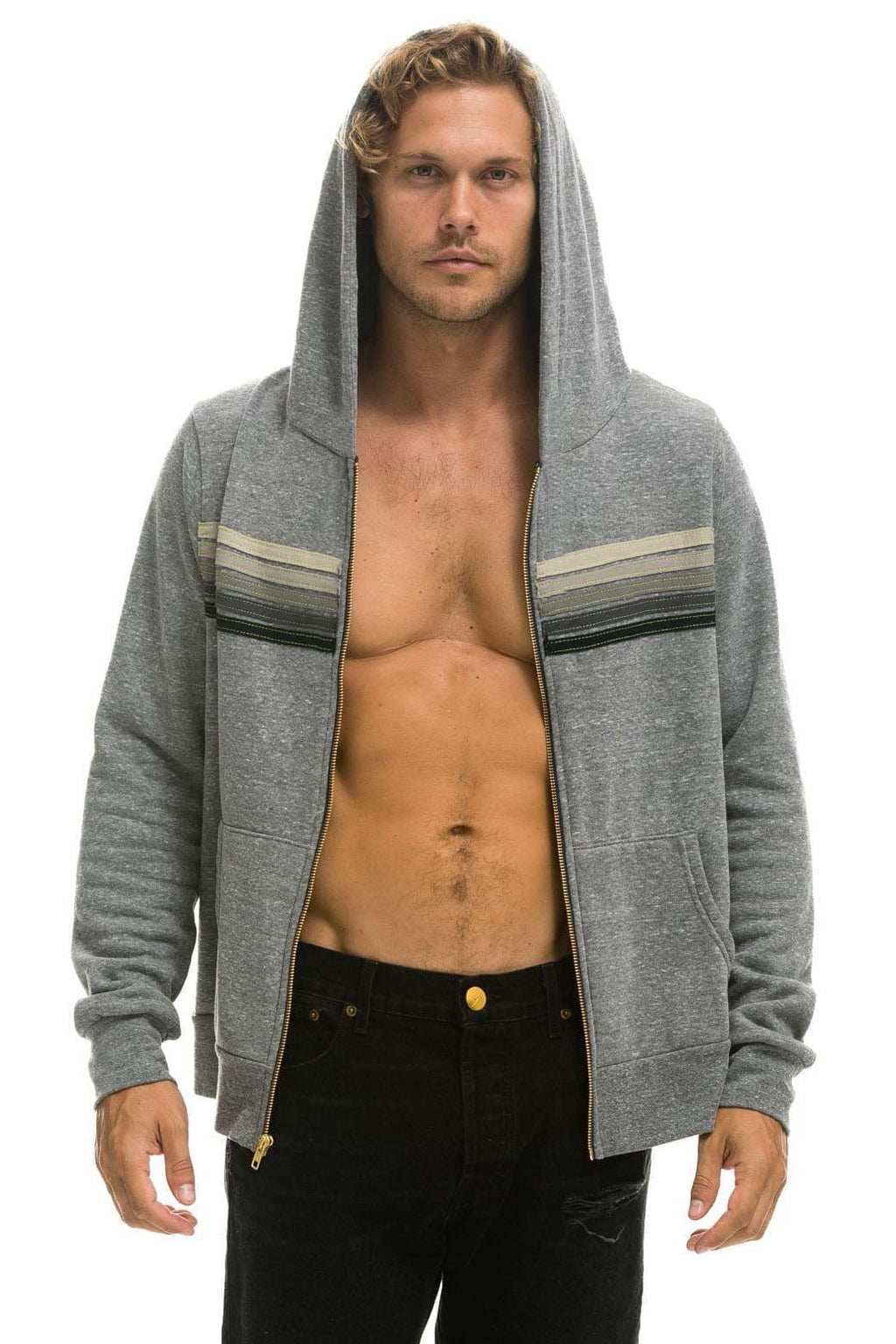5 STRIPE HOODIE - HEATHER GREY GREY