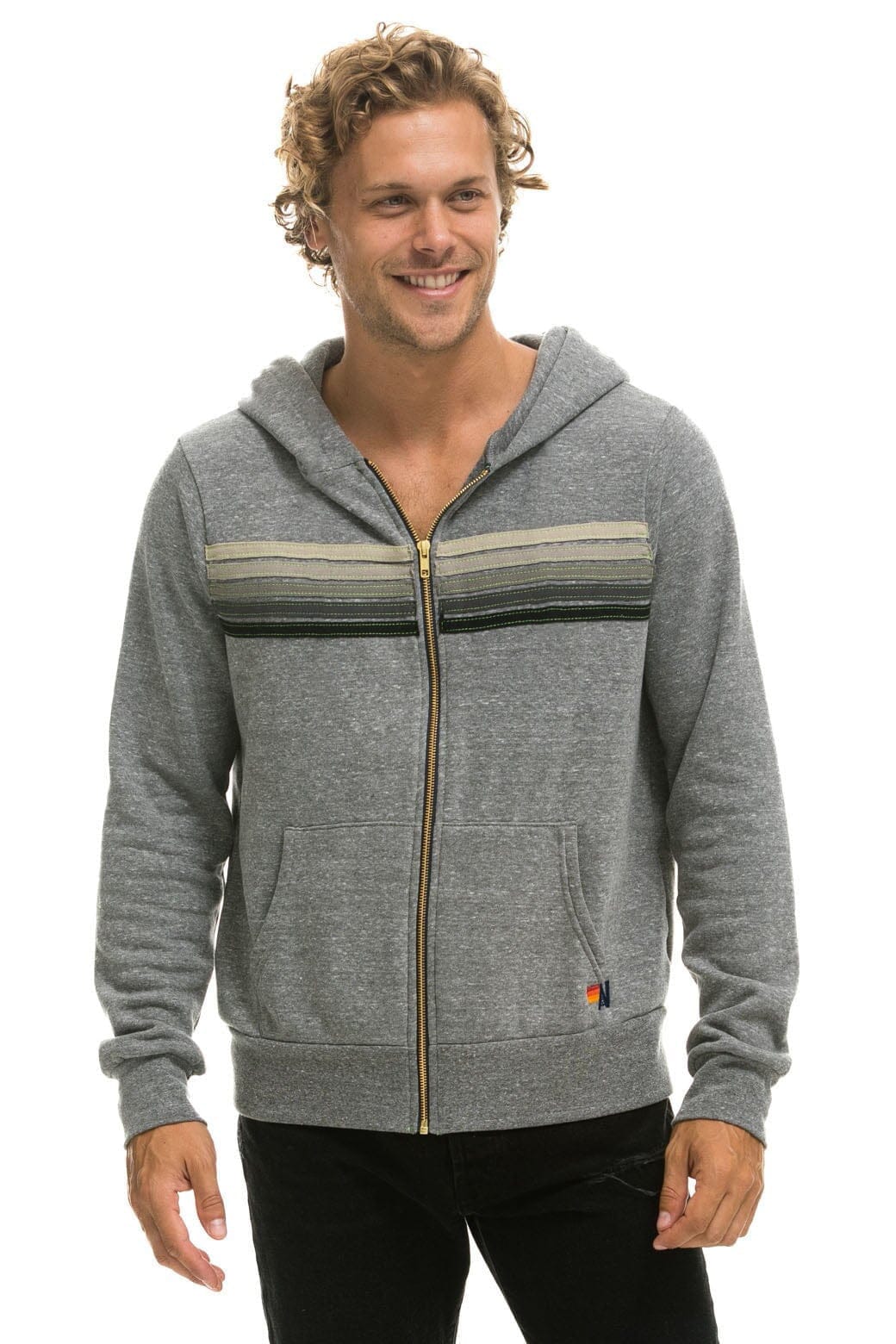 5 STRIPE HOODIE - HEATHER GREY GREY