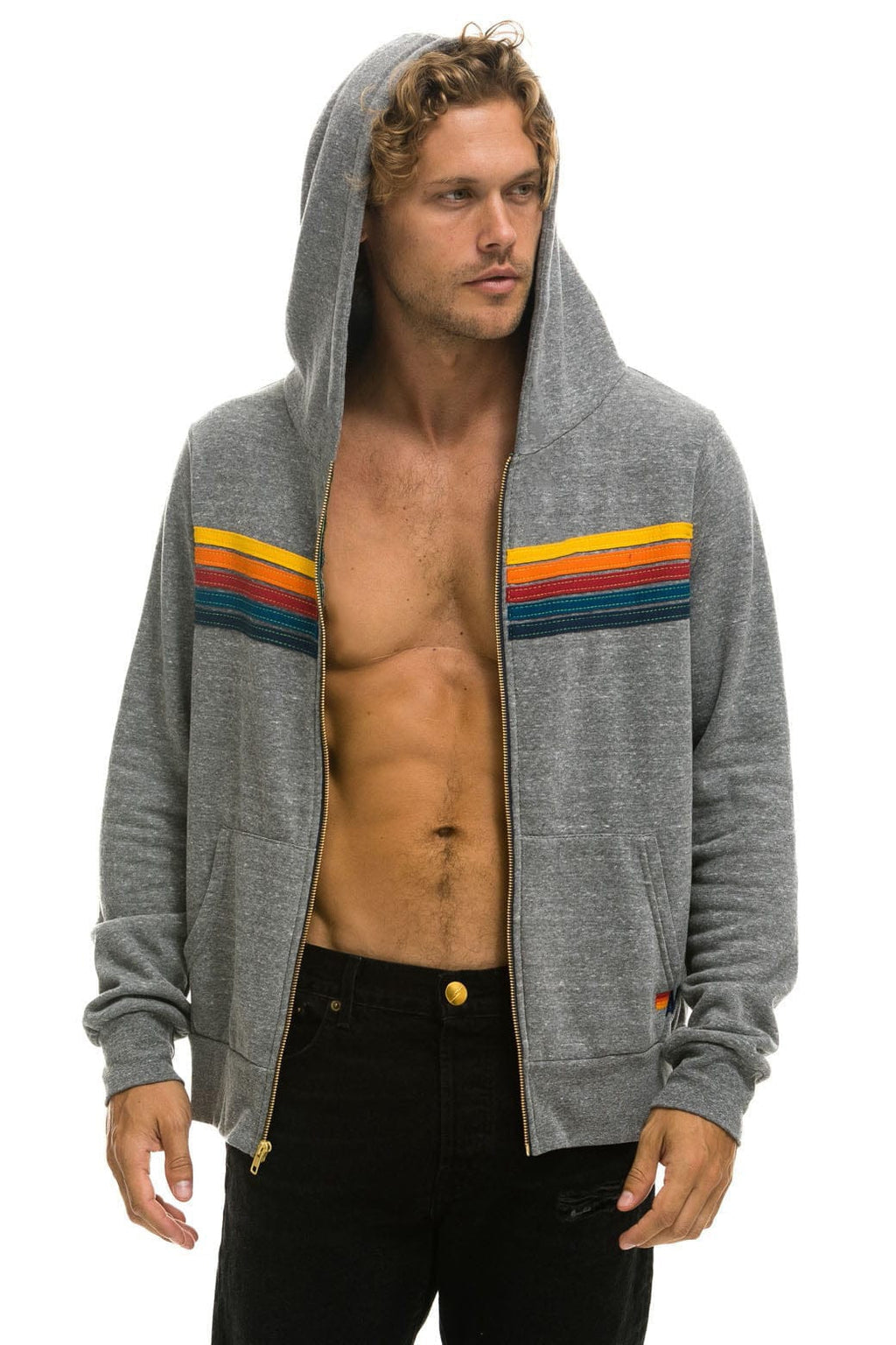 5 STRIPE HOODIE - HEATHER GREY