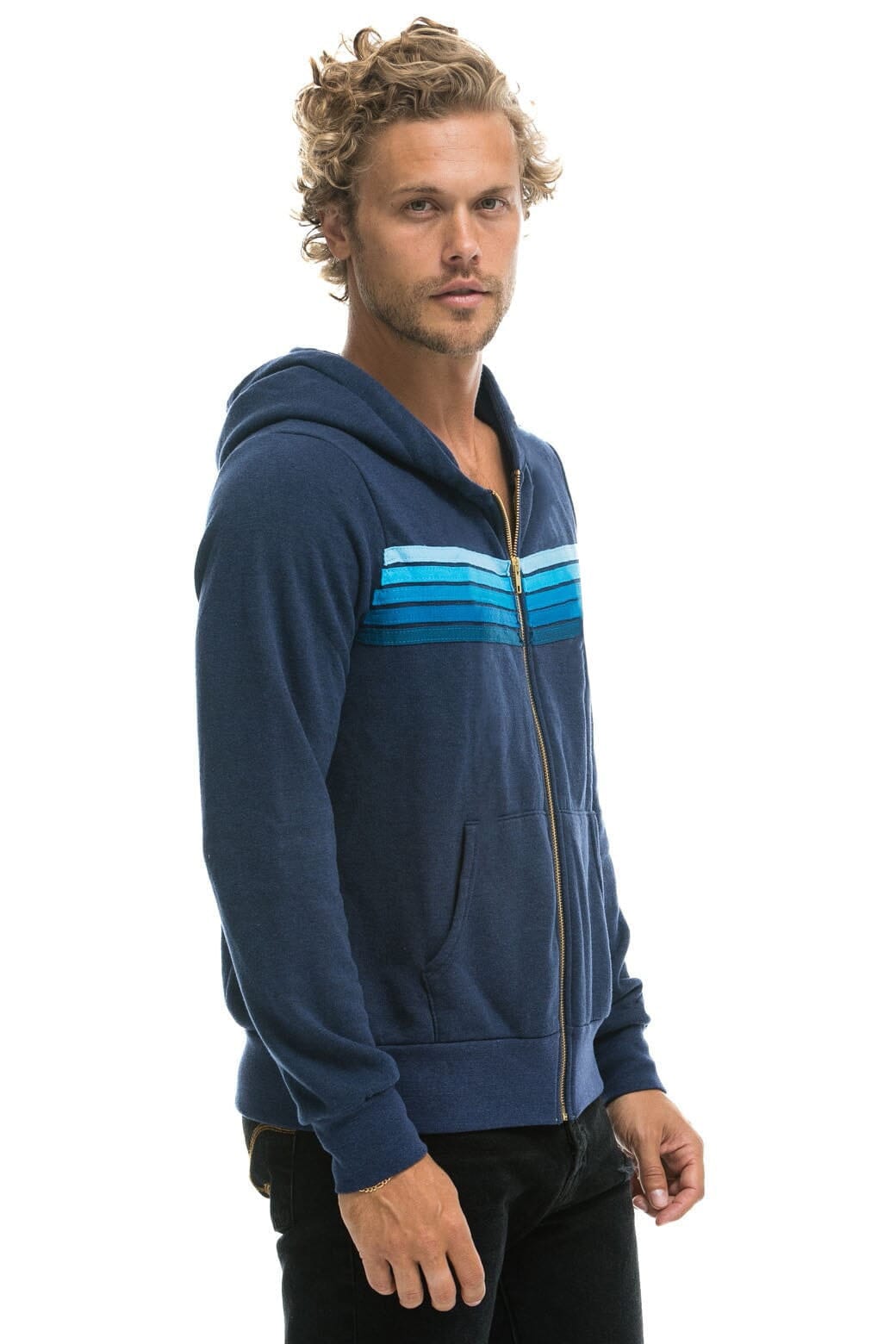 5 STRIPE HOODIE - NAVY BLUE