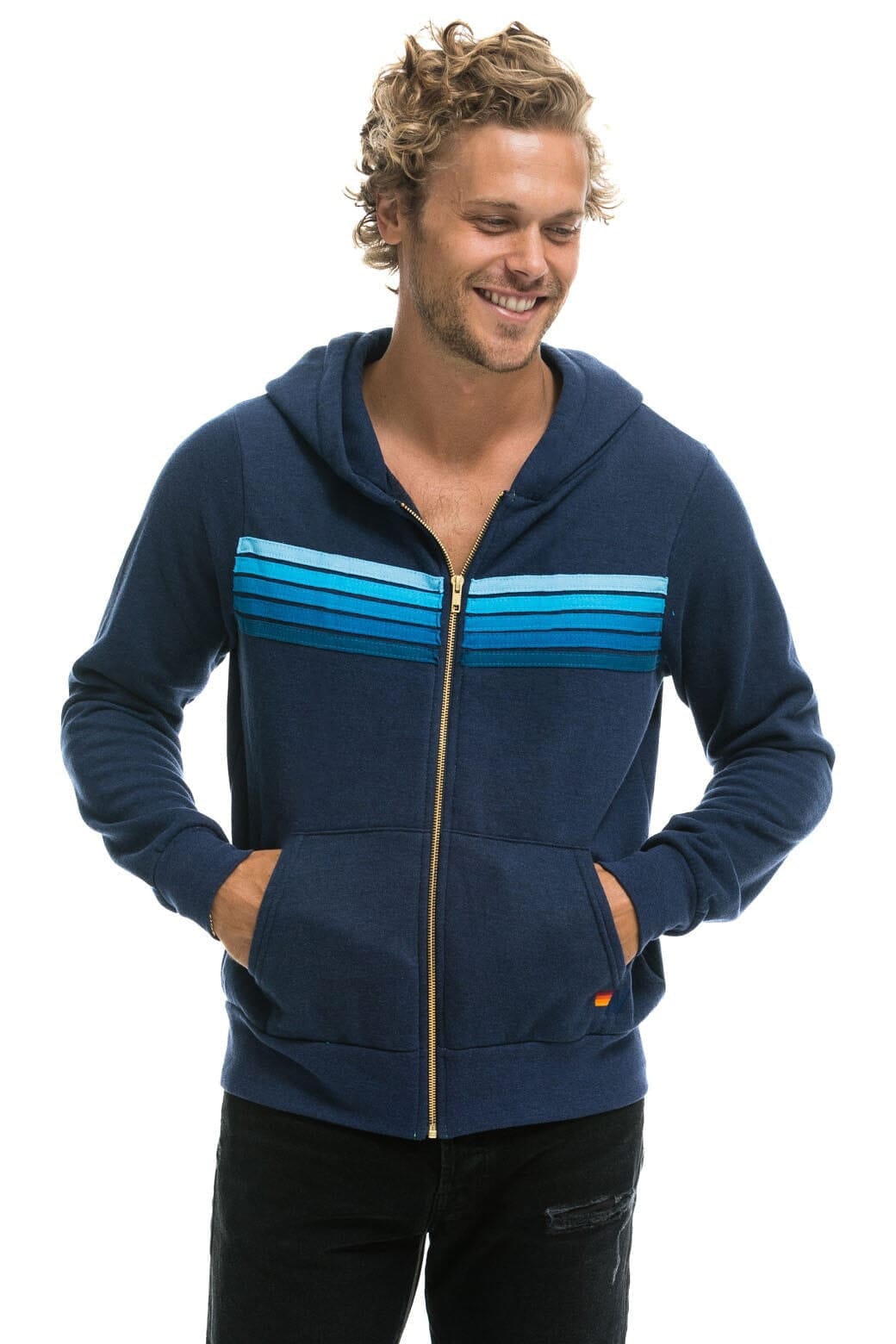5 STRIPE HOODIE - NAVY BLUE