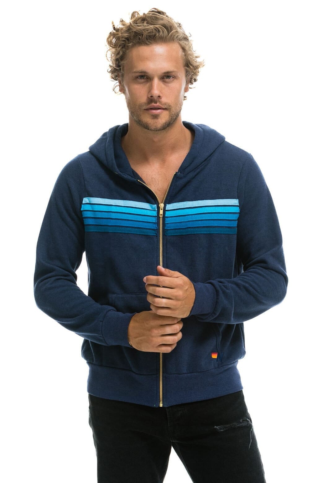 5 STRIPE HOODIE - NAVY BLUE