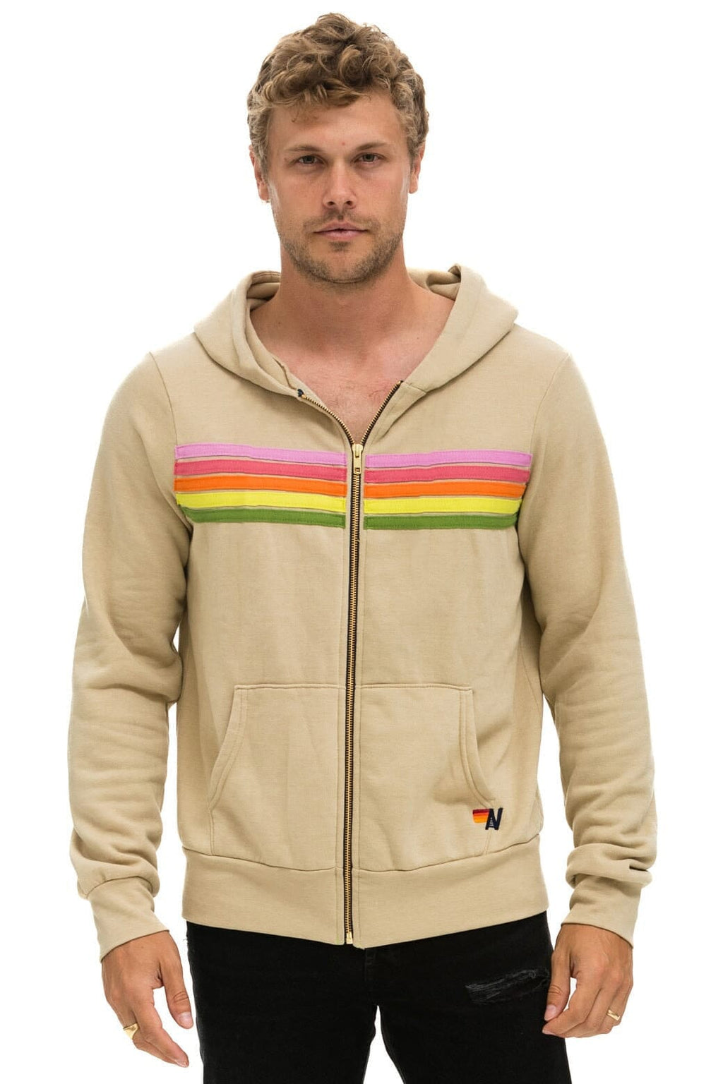 5 STRIPE HOODIE - SAND PINK GREEN