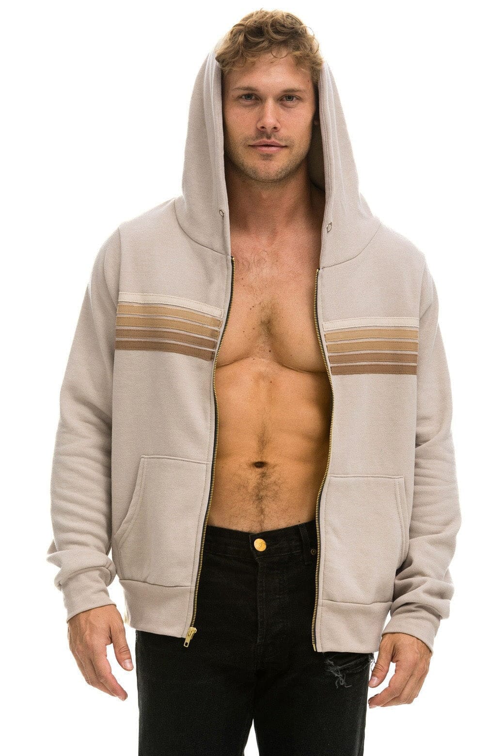 5 STRIPE HOODIE - SAND TAN