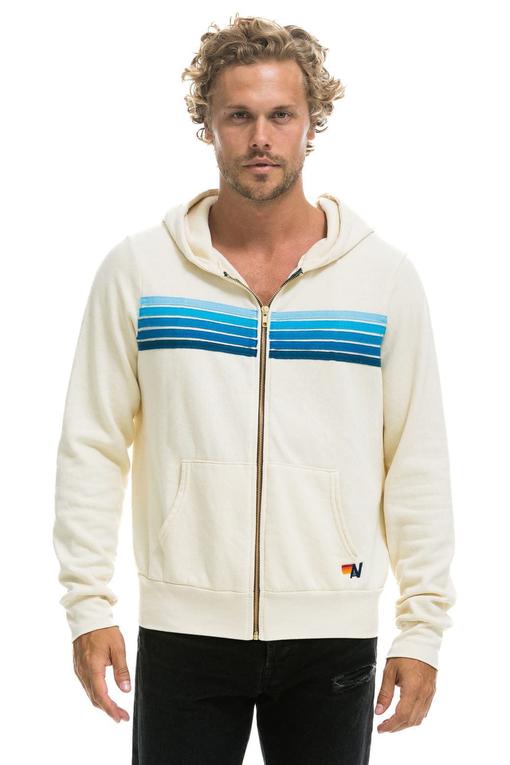 5 STRIPE HOODIE - VINTAGE WHITE BLUE
