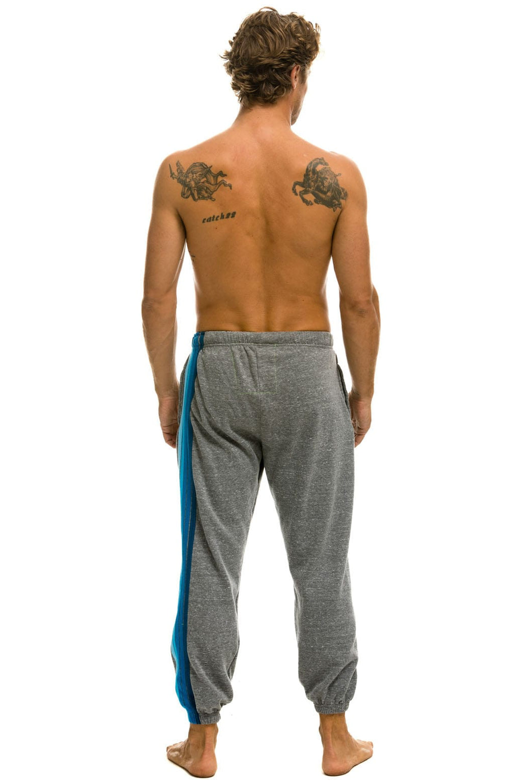 5 STRIPE SWEATPANTS - HEATHER GREY BLUE