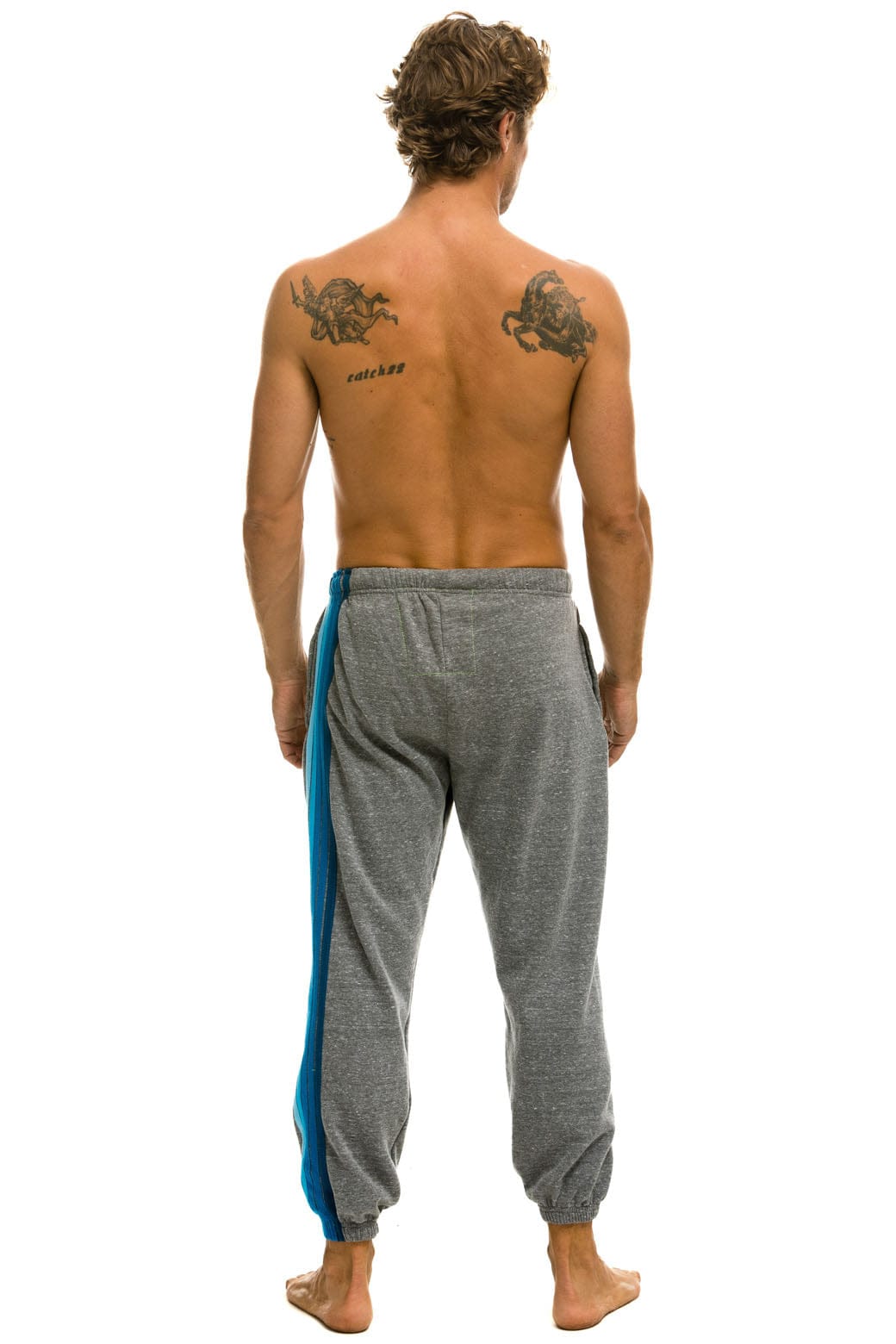 5 STRIPE SWEATPANTS - HEATHER GREY BLUE