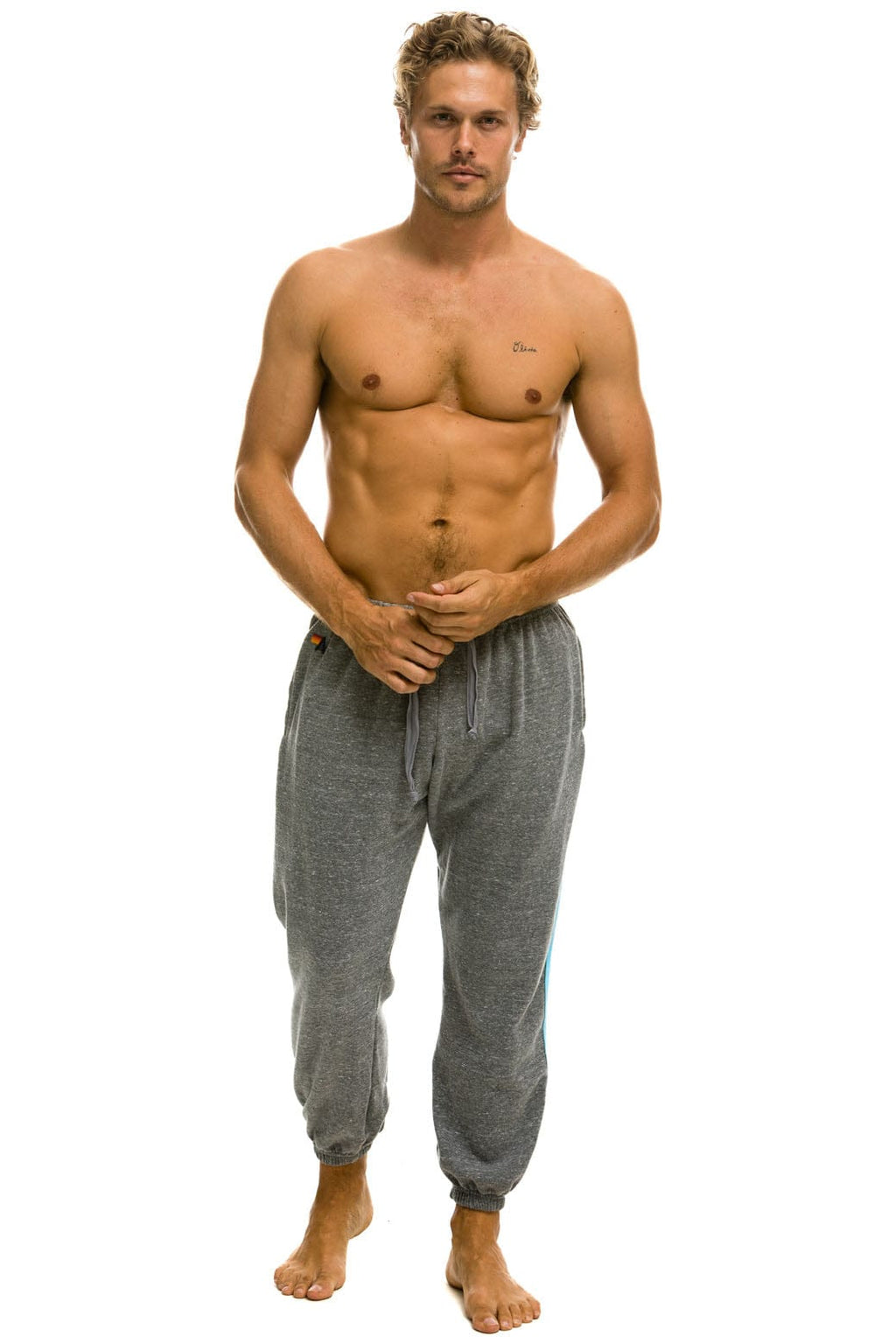 5 STRIPE SWEATPANTS - HEATHER GREY BLUE