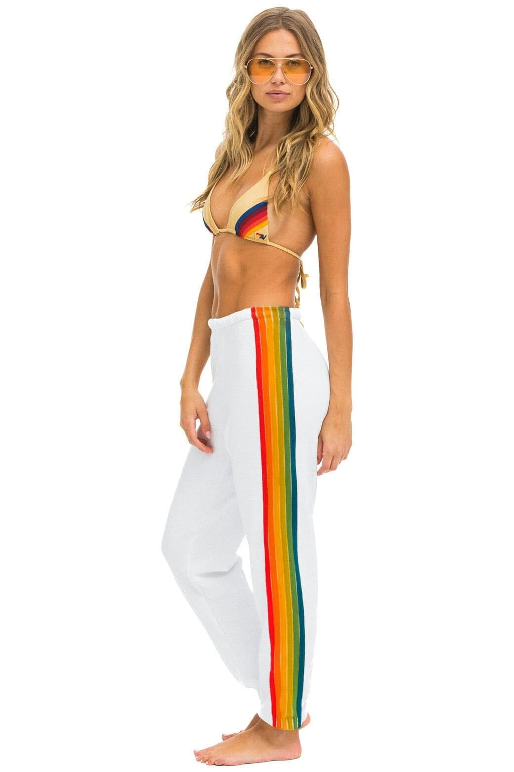 6 STRIPE SWEATPANTS - WHITE SERAPE
