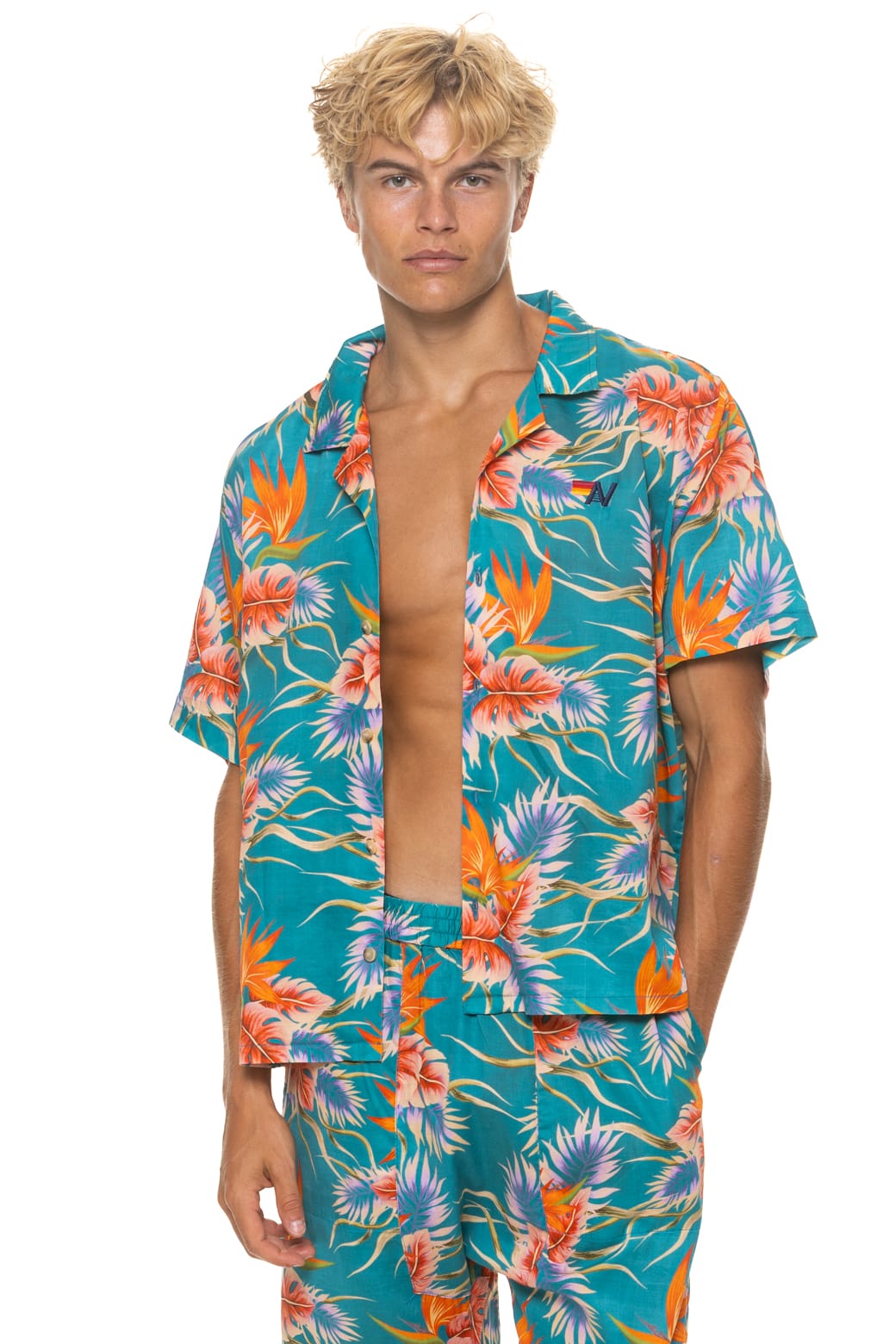 UNISEX COTTON LUXE POPLIN RESORT SHIRT - BLUE HAWAII
