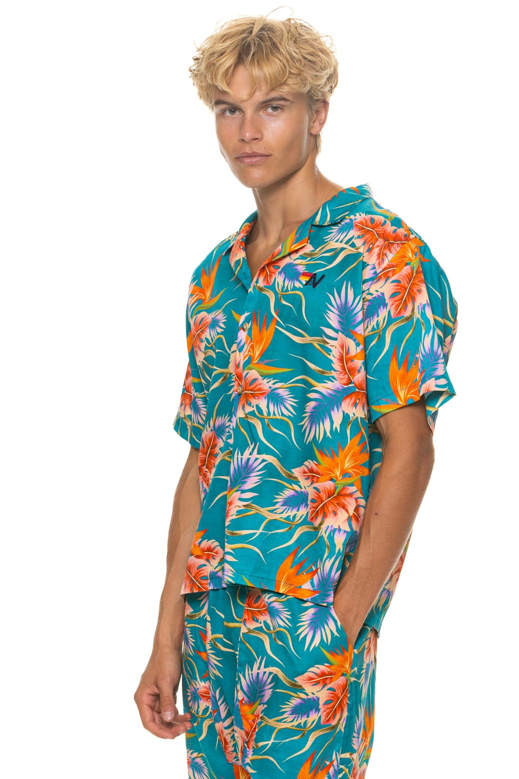 UNISEX COTTON LUXE POPLIN RESORT SHIRT - BLUE HAWAII