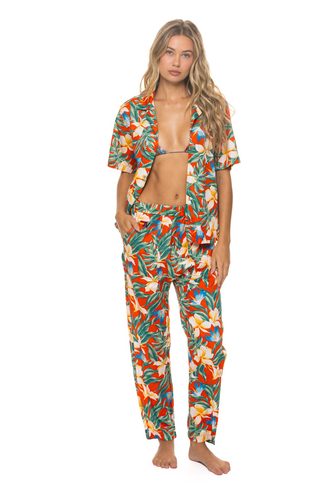 UNISEX COTTON LUXE POPLIN RELAXED PANT - RED KAUAI