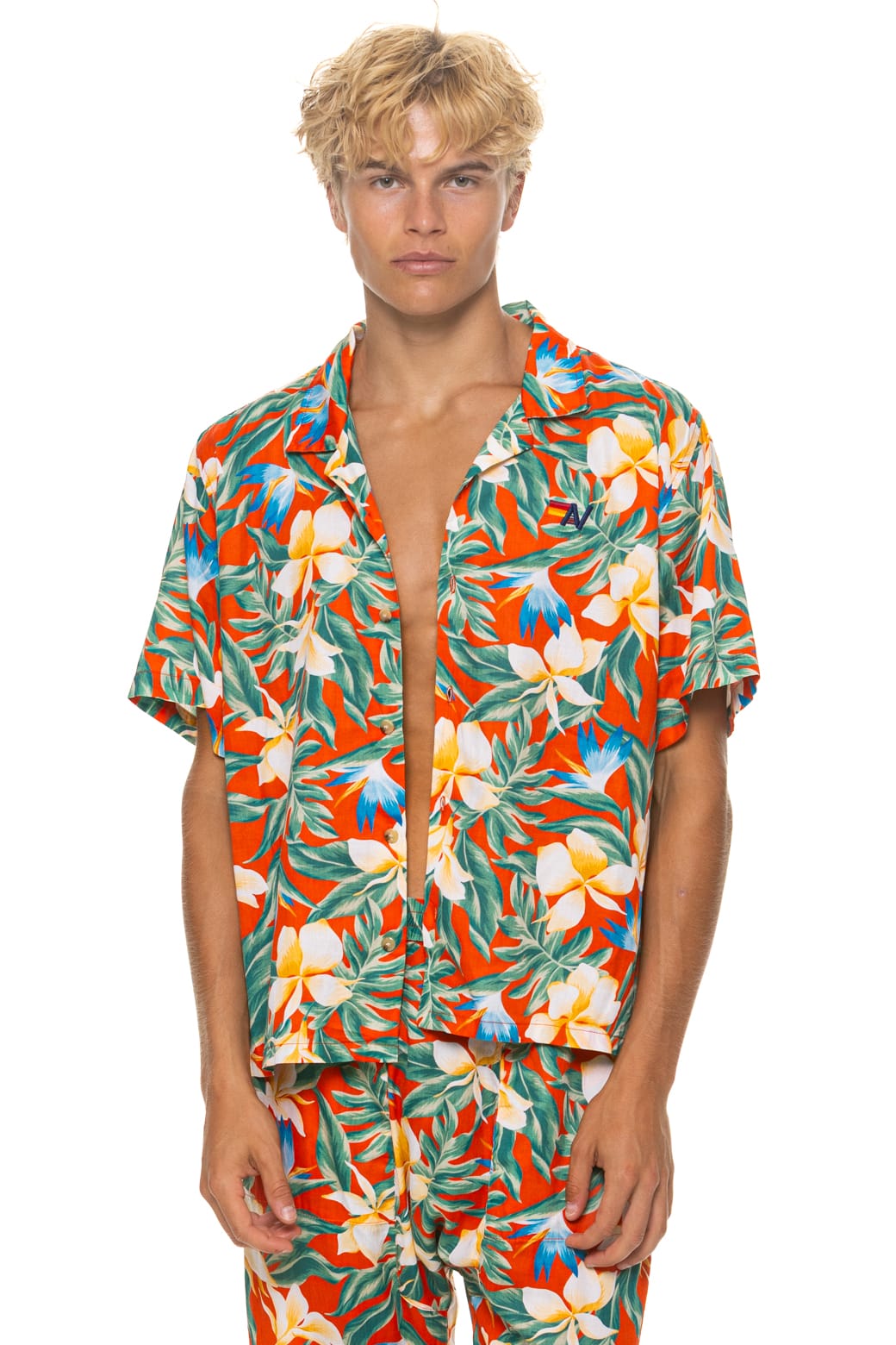 UNISEX COTTON LUXE POPLIN RESORT SHIRT - RED KAUAI