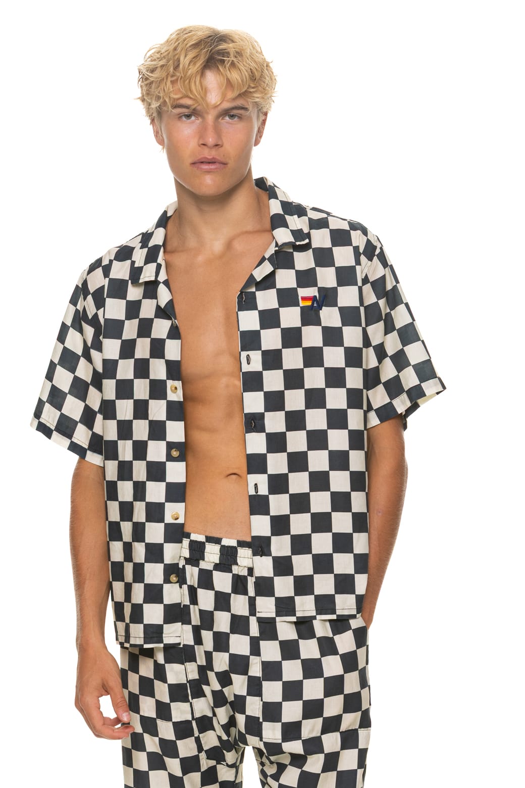UNISEX COTTON LUXE POPLIN RESORT SHIRT - VINTAGE BLACK CHECKERED