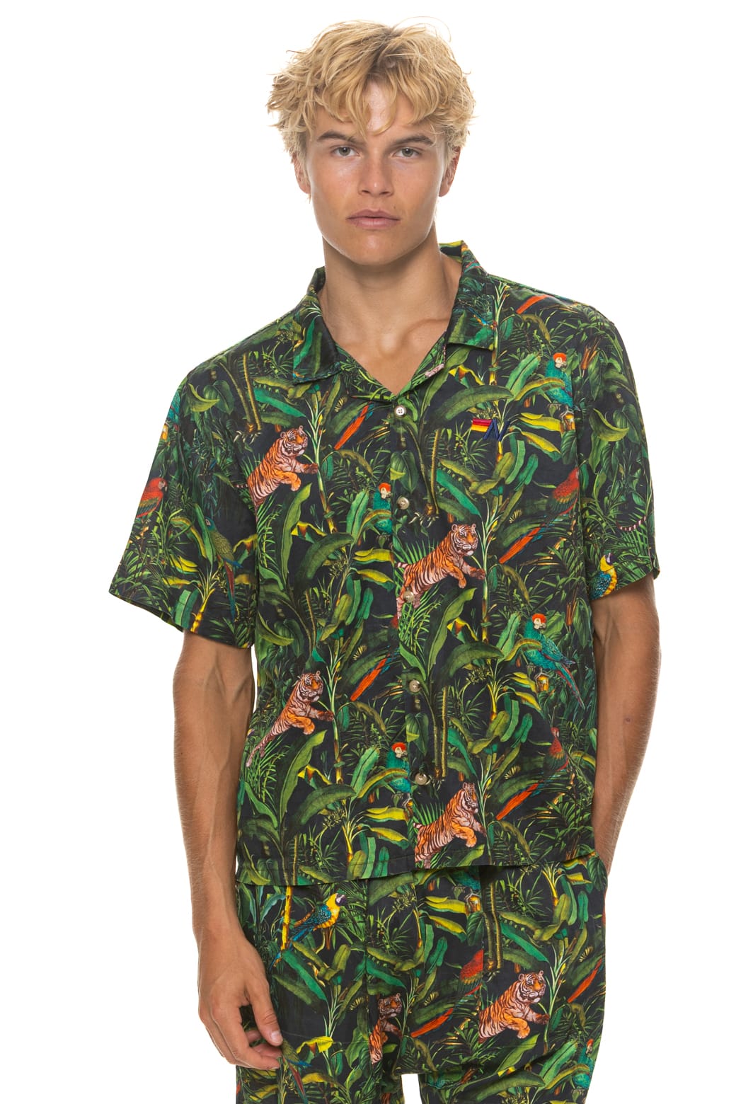 UNISEX COTTON LUXE POPLIN RESORT SHIRT - VINTAGE BLACK JUNGLE