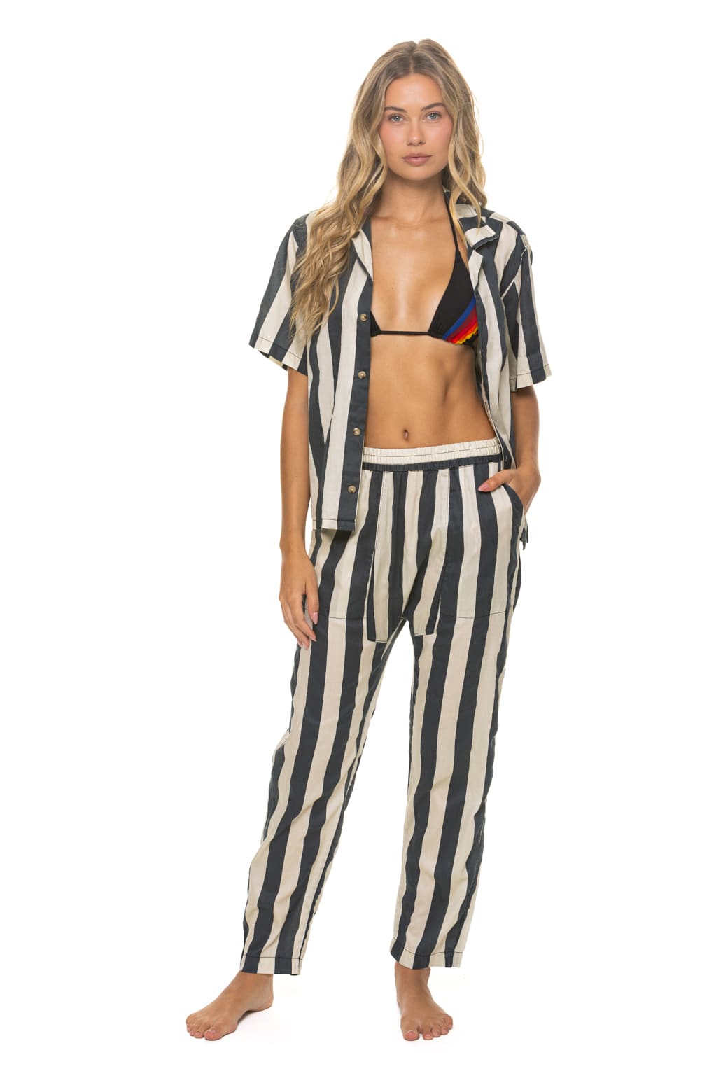 UNISEX COTTON LUXE POPLIN RELAXED PANT - VINTAGE BLACK STRIPE