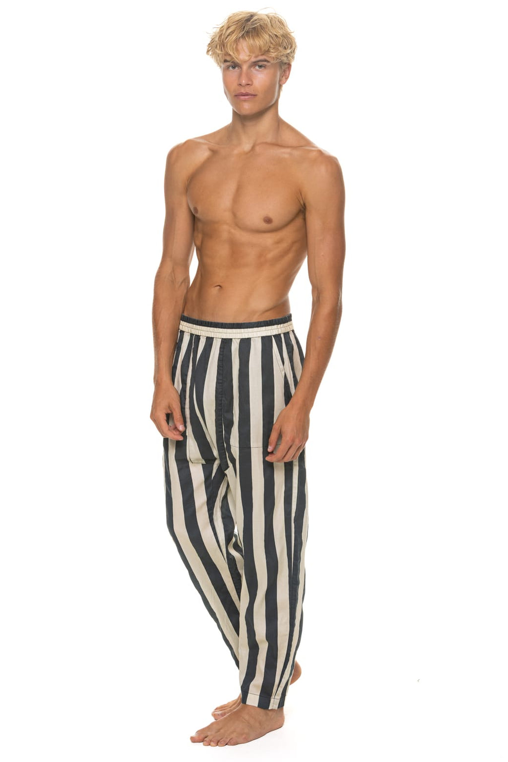 UNISEX COTTON LUXE POPLIN RELAXED PANT - VINTAGE BLACK STRIPE