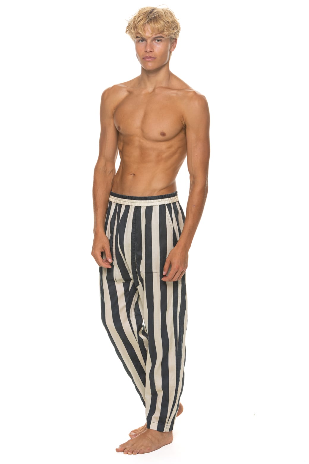 UNISEX COTTON LUXE POPLIN RELAXED PANT - VINTAGE BLACK STRIPE