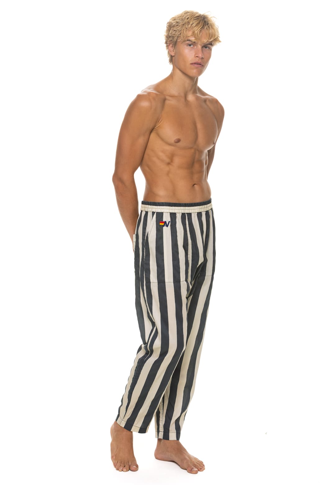 UNISEX COTTON LUXE POPLIN RELAXED PANT - VINTAGE BLACK STRIPE