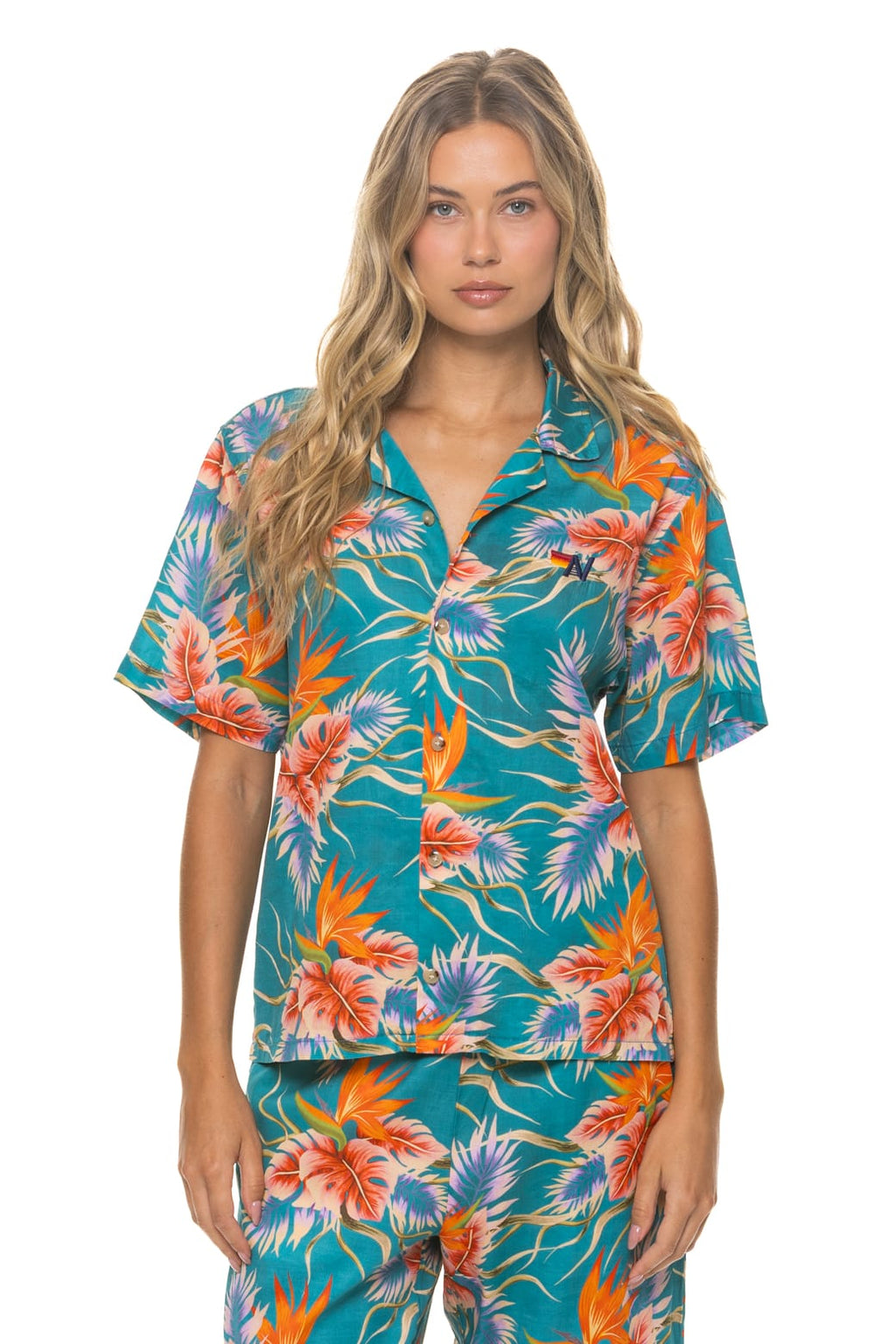 UNISEX COTTON LUXE POPLIN RESORT SHIRT - BLUE HAWAII