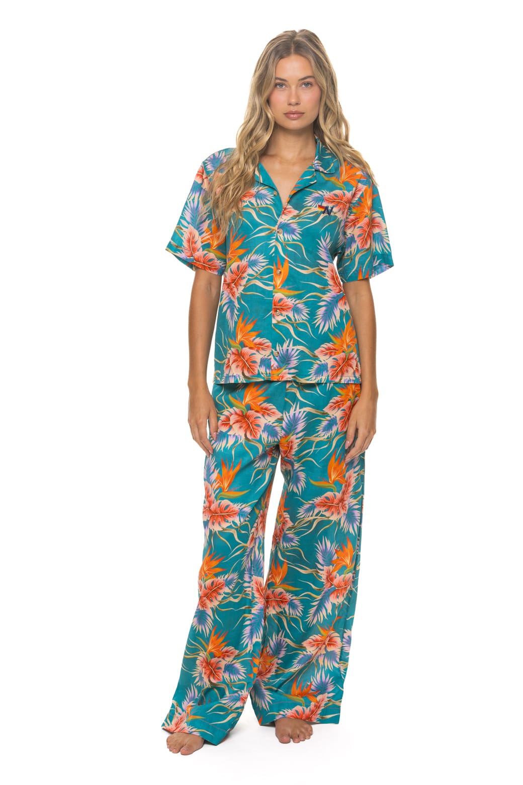 WOMENS COTTON LUXE POPLIN WIDE LEG PANT - BLUE HAWAII