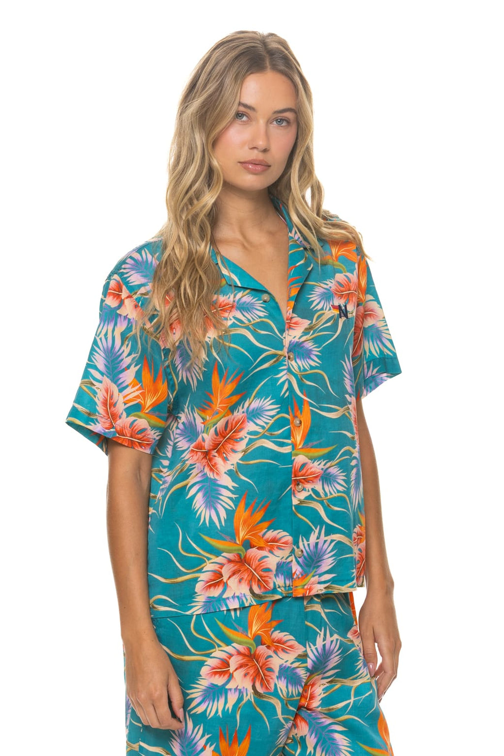 UNISEX COTTON LUXE POPLIN RESORT SHIRT - BLUE HAWAII