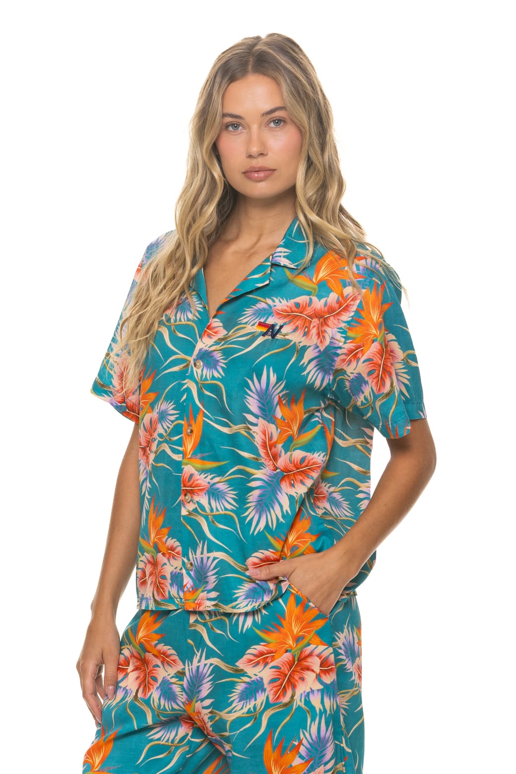 UNISEX COTTON LUXE POPLIN RESORT SHIRT - BLUE HAWAII