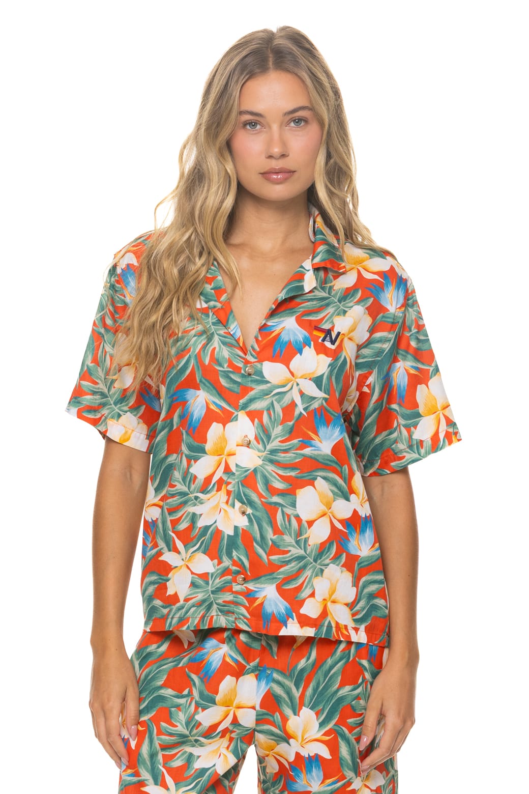 UNISEX COTTON LUXE POPLIN RESORT SHIRT - RED KAUAI