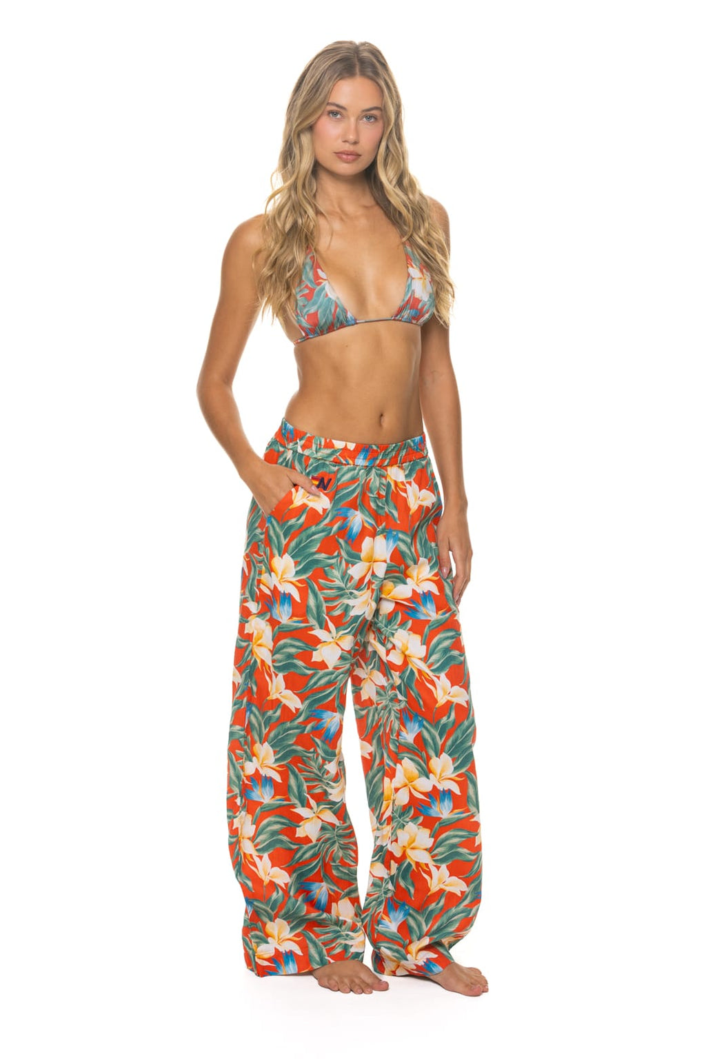 WOMENS COTTON LUXE POPLIN WIDE LEG PANT - RED KAUAI