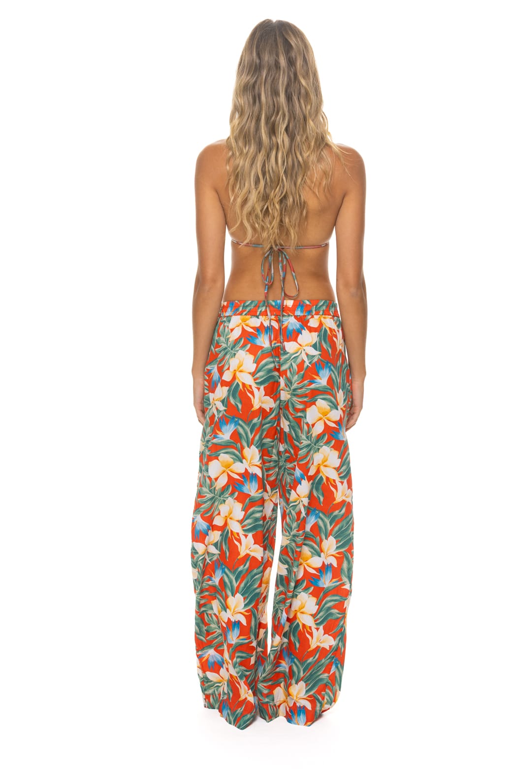 WOMENS COTTON LUXE POPLIN WIDE LEG PANT - RED KAUAI