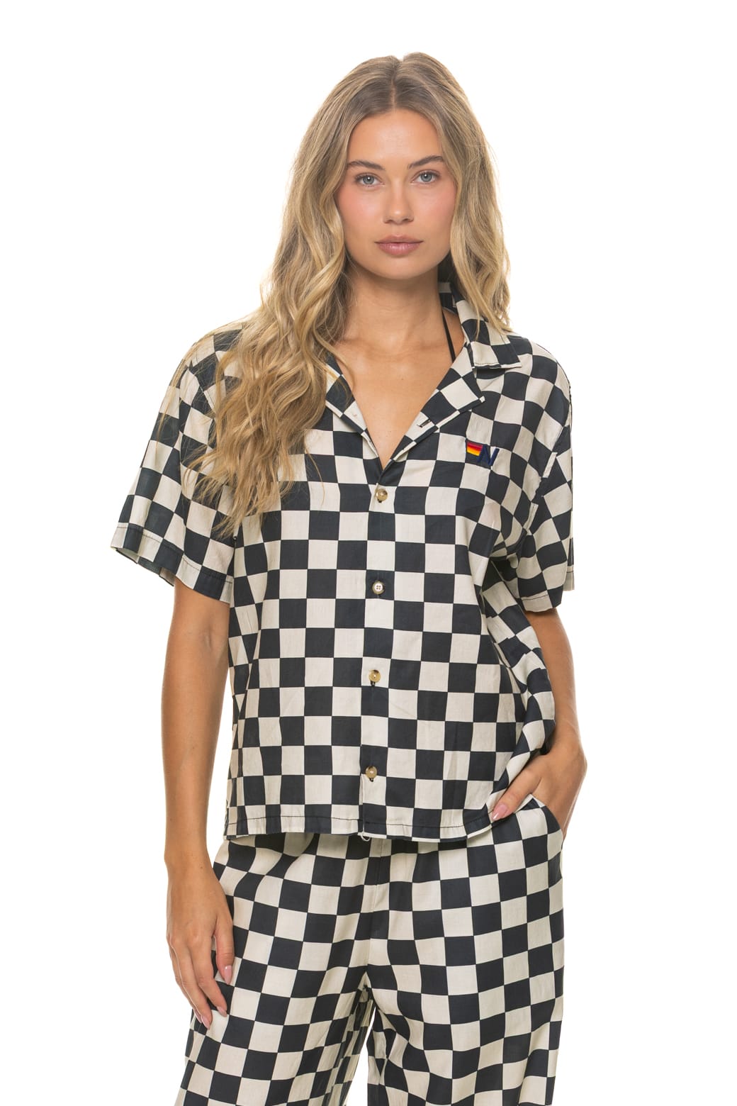 UNISEX COTTON LUXE POPLIN RESORT SHIRT - VINTAGE BLACK CHECKERED