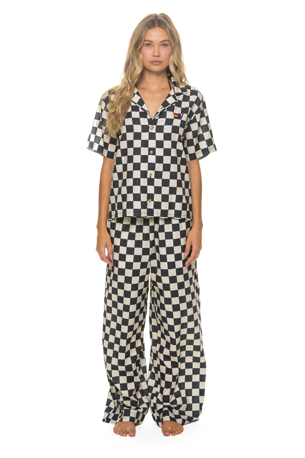 WOMENS COTTON LUXE POPLIN WIDE LEG PANT - VINTAGE BLACK CHECKERED
