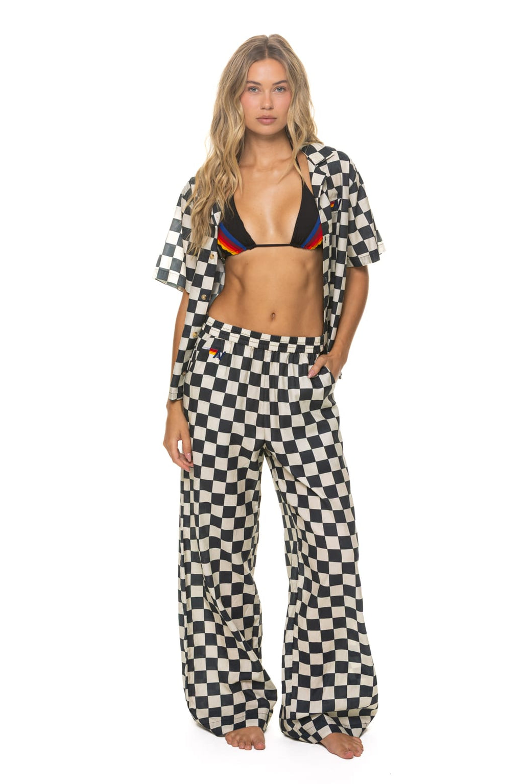 WOMENS COTTON LUXE POPLIN WIDE LEG PANT - VINTAGE BLACK CHECKERED