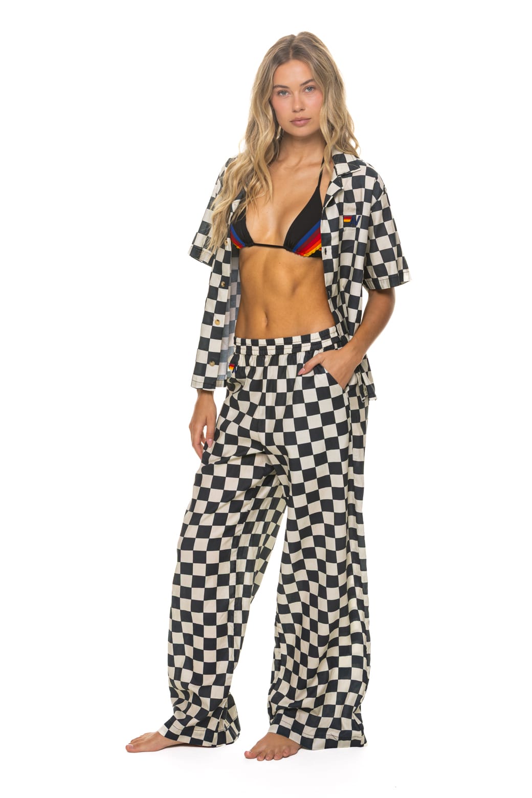 WOMENS COTTON LUXE POPLIN WIDE LEG PANT - VINTAGE BLACK CHECKERED