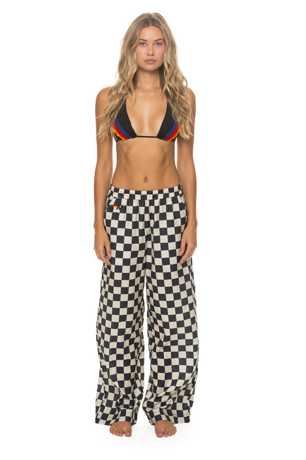 WOMENS COTTON LUXE POPLIN WIDE LEG PANT - VINTAGE BLACK CHECKERED