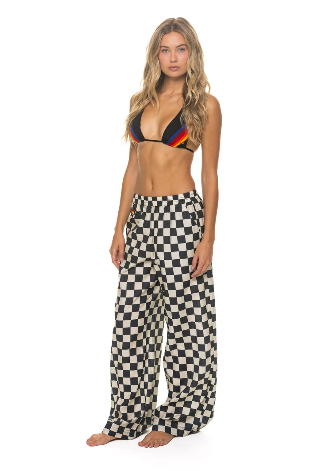 WOMENS COTTON LUXE POPLIN WIDE LEG PANT - VINTAGE BLACK CHECKERED