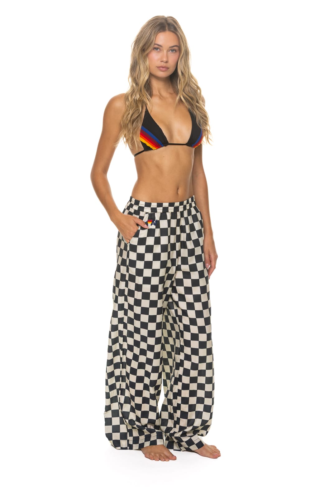 WOMENS COTTON LUXE POPLIN WIDE LEG PANT - VINTAGE BLACK CHECKERED