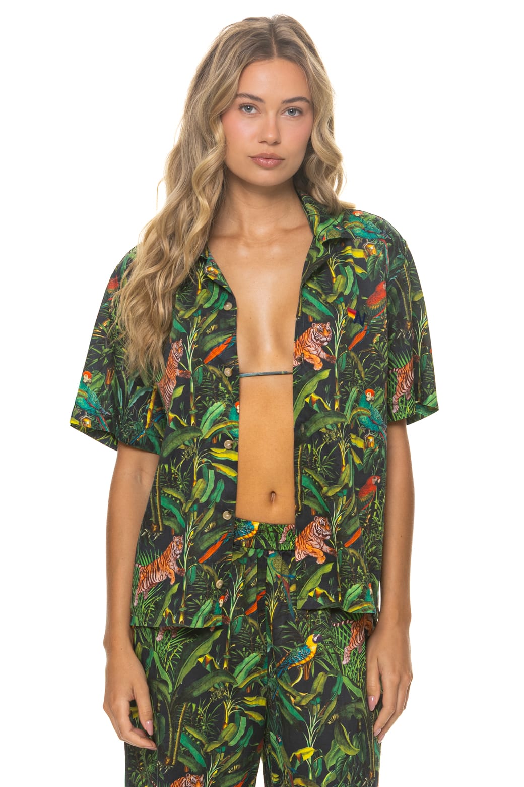 UNISEX COTTON LUXE POPLIN RESORT SHIRT - VINTAGE BLACK JUNGLE