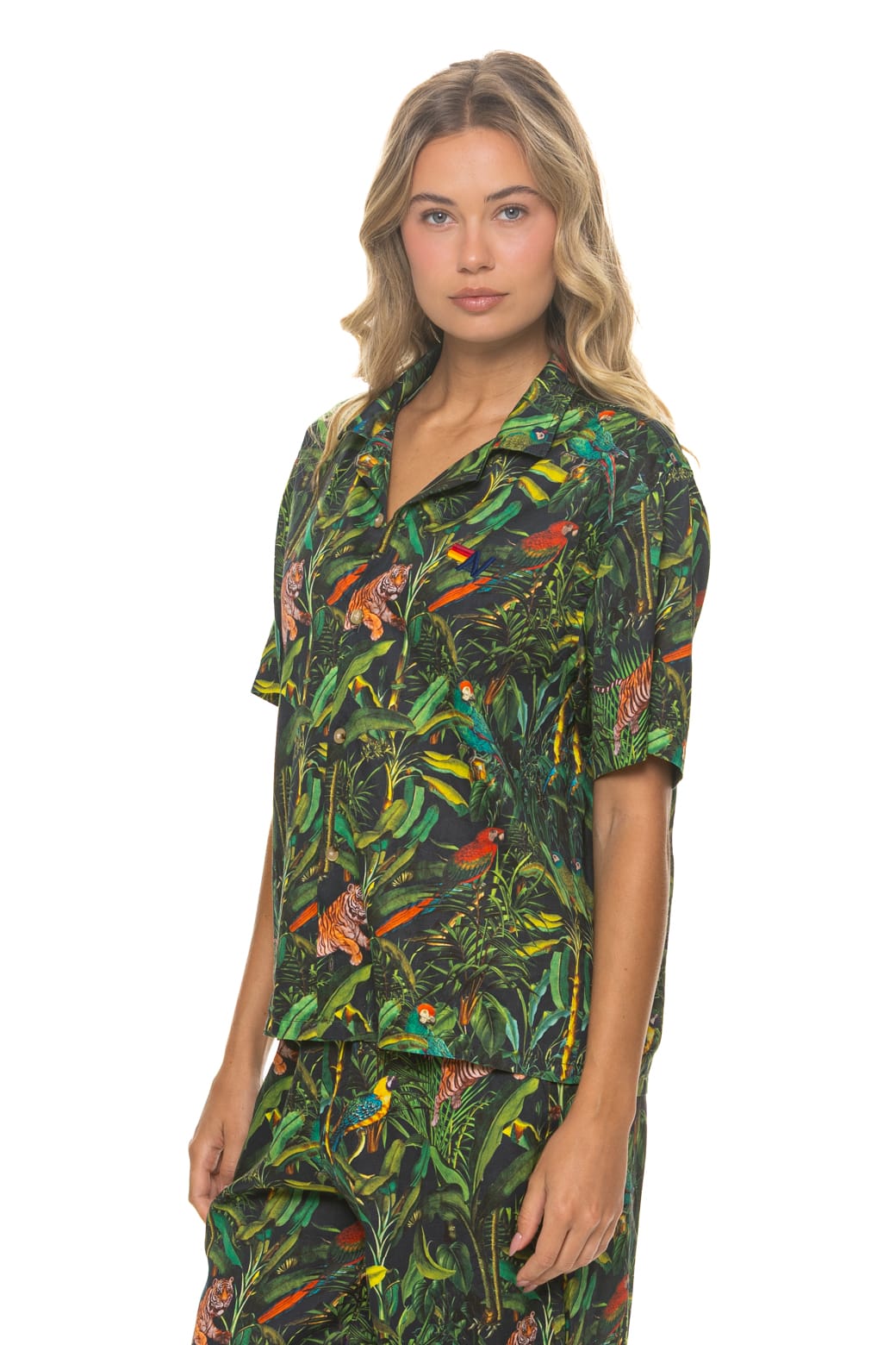 UNISEX COTTON LUXE POPLIN RESORT SHIRT - VINTAGE BLACK JUNGLE