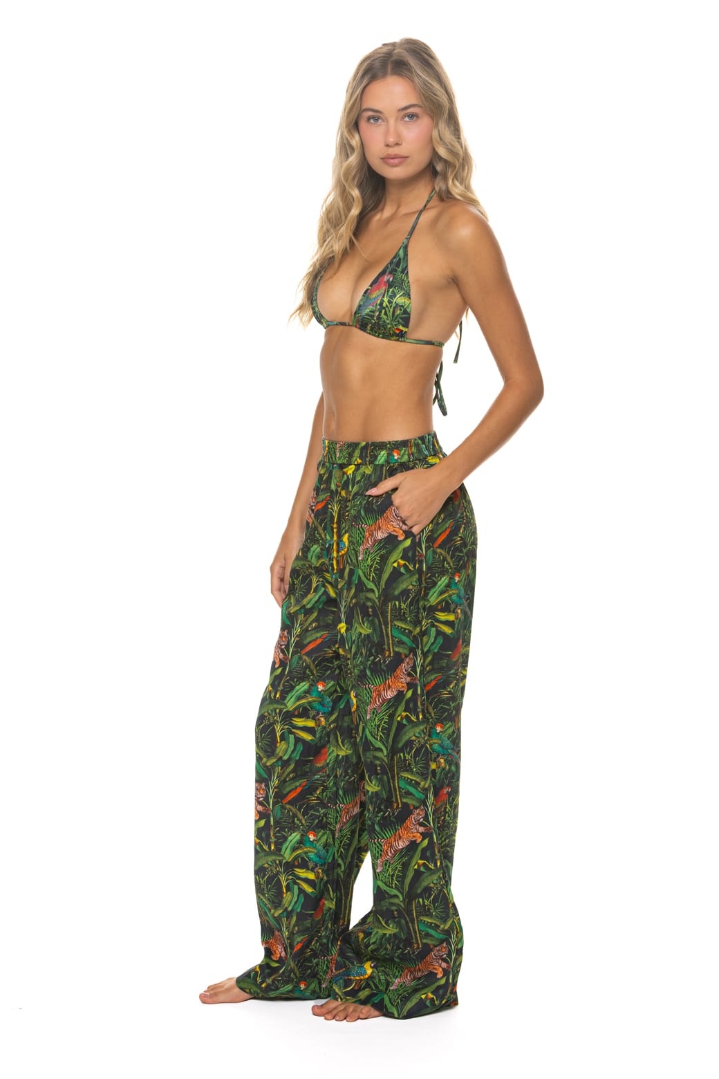WOMENS COTTON LUXE POPLIN WIDE LEG PANT - VINTAGE BLACK JUNGLE