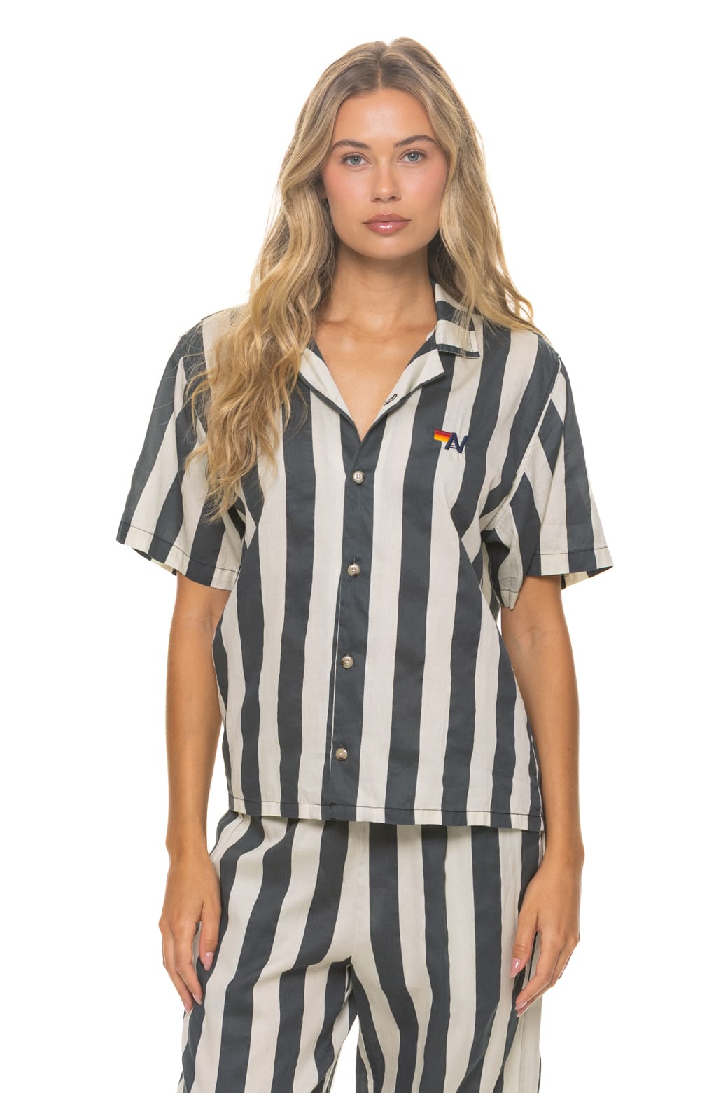 UNISEX COTTON LUXE POPLIN RESORT SHIRT - VINTAGE BLACK STRIPE