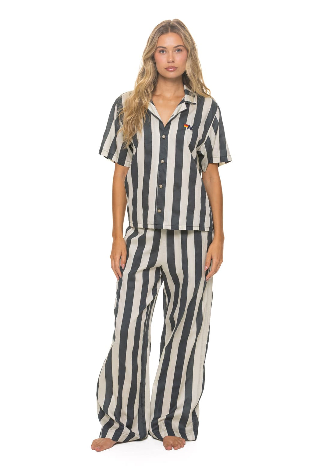 WOMENS COTTON LUXE POPLIN WIDE LEG PANT - VINTAGE BLACK STRIPE