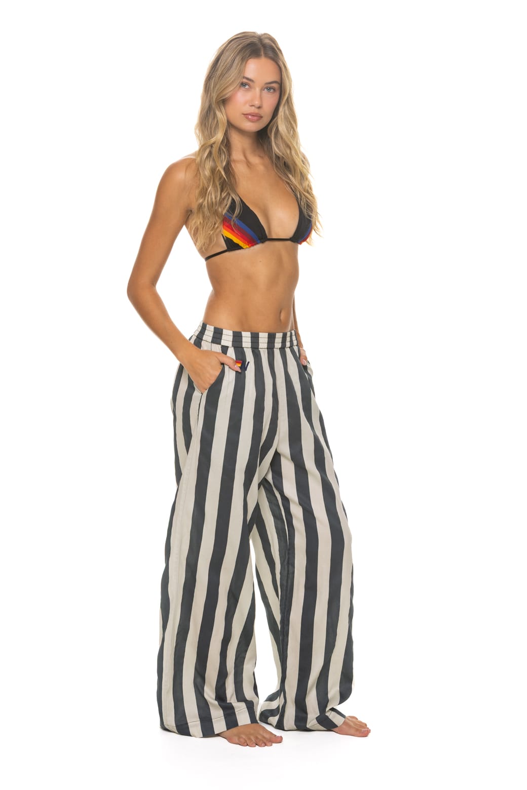 WOMENS COTTON LUXE POPLIN WIDE LEG PANT - VINTAGE BLACK STRIPE